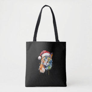 Bolsa Tote Gato Colorido Veste Santa Hat Kitten Frio Natal