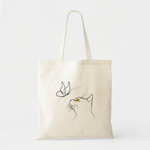 Bolsa Tote Gato com borboleta Abstrato Minimalística