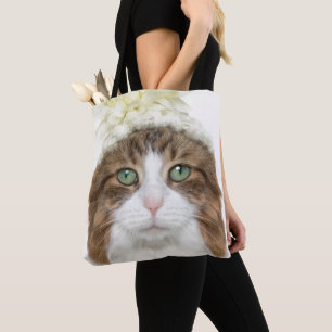 Bolsa Tote Gato com chapéu da flor