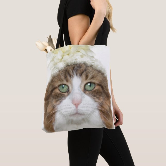 Bolsa Tote Gato com chapéu da flor (Close Up)