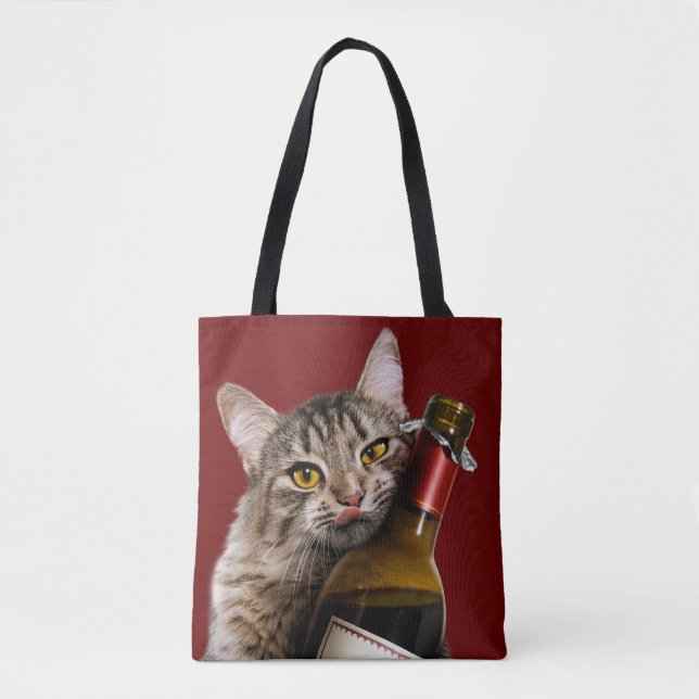 Bolsa Tote Gato Com Garrafa De Vinho (Frente)