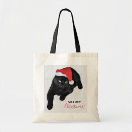 Bolsa Tote Gato com o chapéu vermelho do papai noel