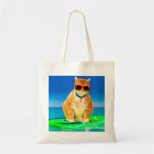 Bolsa Tote Gato com óculos de sol surfando no oceano