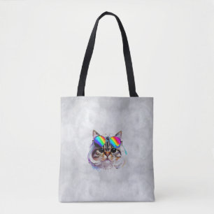 Bolsa Tote Gato com Peruca + Óculos de Sol (Pintura #3)