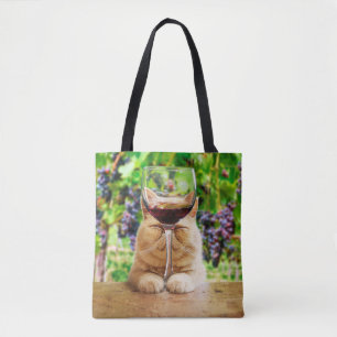 Bolsa Tote Gato com Vidro de Vinho