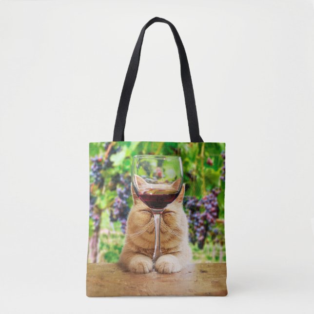 Bolsa Tote Gato com Vidro de Vinho (Frente)