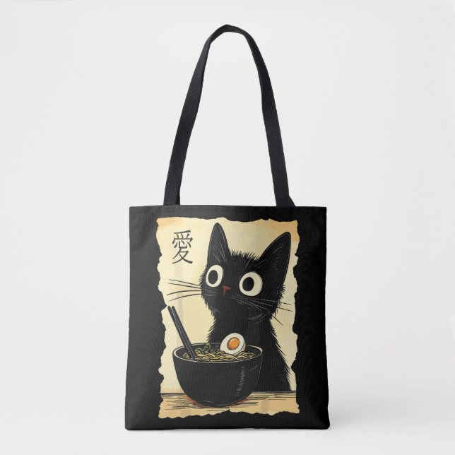 Bolsa Tote Gato comendo ramen  (Frente)