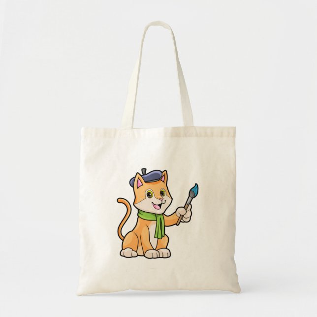 Bolsa Tote Gato como Pintor com Pincel e Escarpo (Frente)
