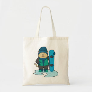 Bolsa Tote Gato como Snowboarder com Snowboard