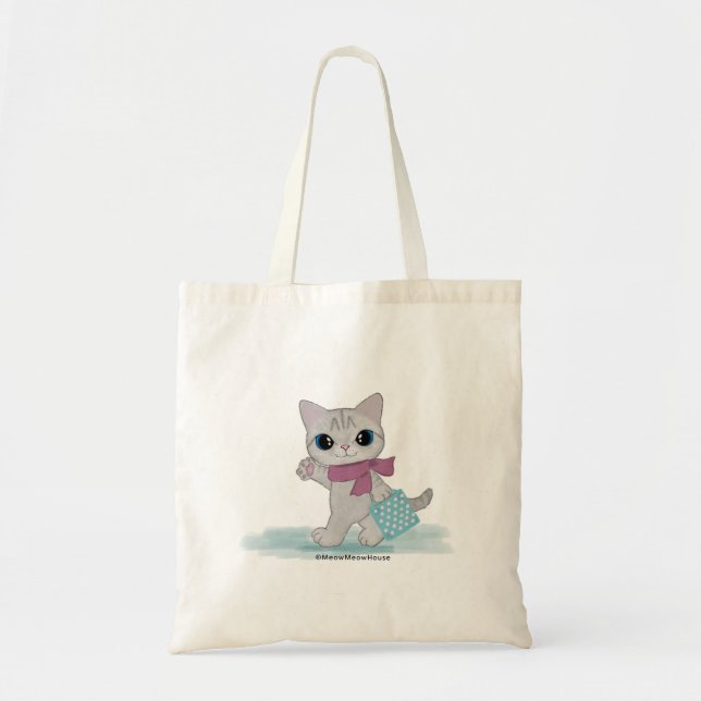 Bolsa Tote Gato cor-de-rosa do lenço (Frente)