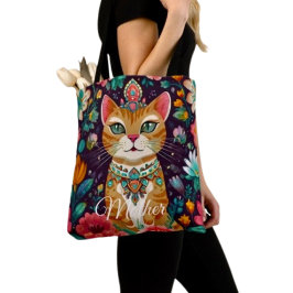Bolsa Tote Gato Coroado Enfeitado com Joias