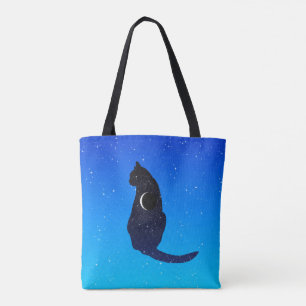 Bolsa Tote Gato Cósmico num Fundo do Céu Estrelado