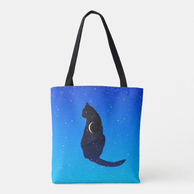 Bolsa Tote Gato Cósmico num Fundo do Céu Estrelado (Verso)