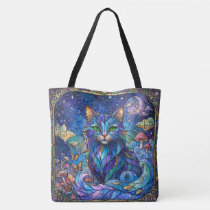 Bolsa Tote Gato Cósmico Vidro Colorido Olhos Azuis Verdes Sur