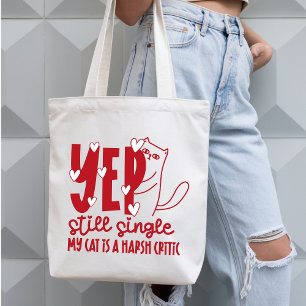 Bolsa Tote Gato Crítico Ainda Solteiro Anti-Valentine Engraça