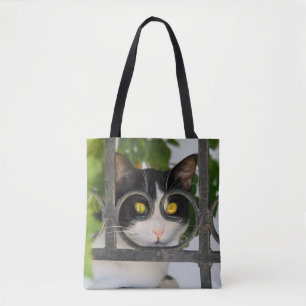 Bolsa Tote Gato curioso com óculos Engraçado no comprador