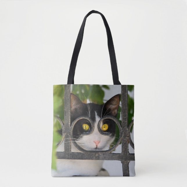 Bolsa Tote Gato curioso com óculos Engraçado no comprador (Frente)