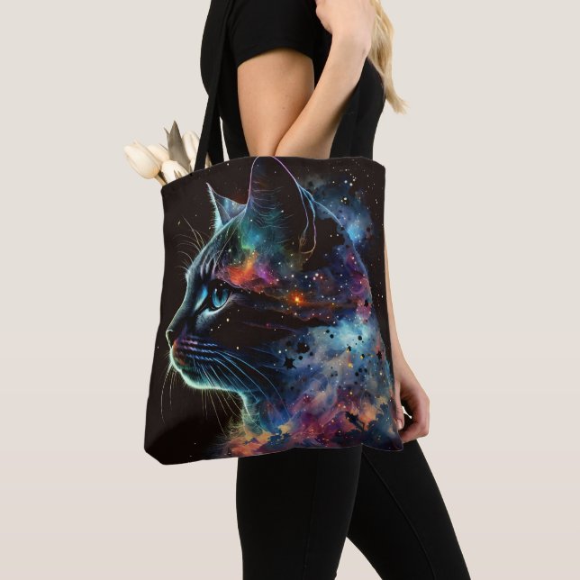 BOLSA TOTE GATO DA GALÁXIA ESCURA IMPRESSIONISTA COM ESTRELAS (Close Up)