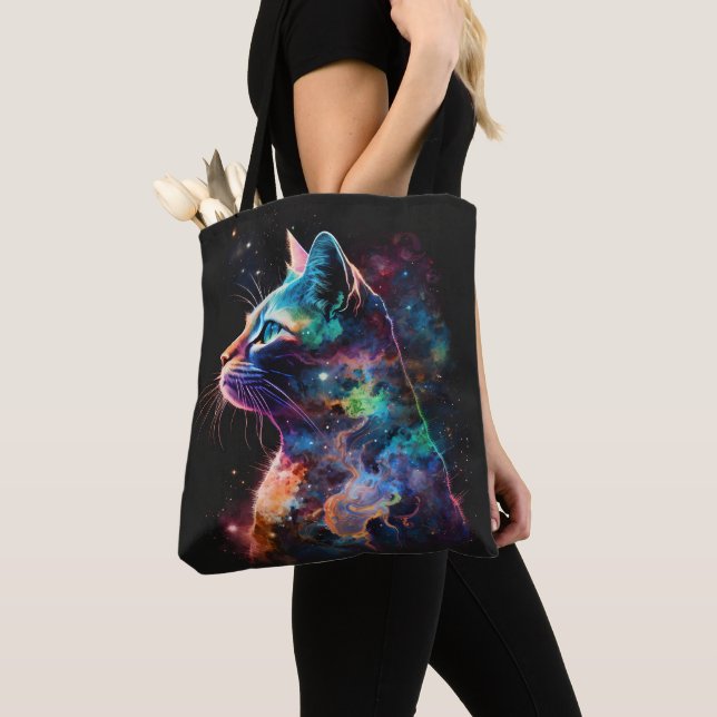 BOLSA TOTE GATO DA GALÁXIA ESCURA IMPRESSIONISTA COM ESTRELAS (Close Up)