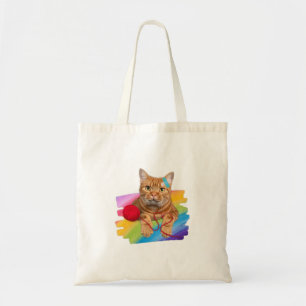 Bolsa Tote Gato danificado no fundo do arco-íris
