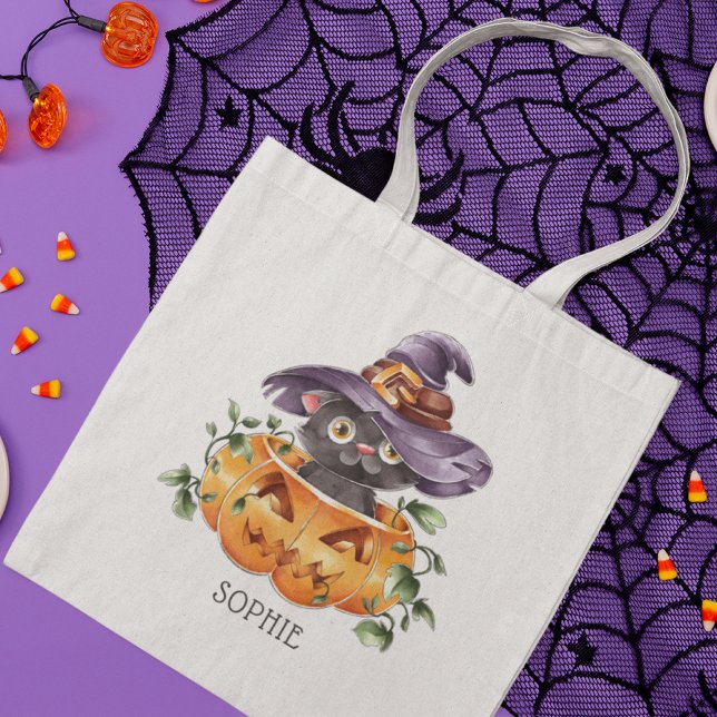 Bolsa Tote Gato de Abóbora do Halloween de Caqueira Cura (Criador carregado)