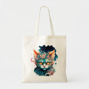 Bolsa Tote Gato de aquarela no estilo steampunk