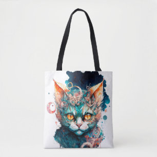 Bolsa Tote Gato de aquarela no estilo steampunk