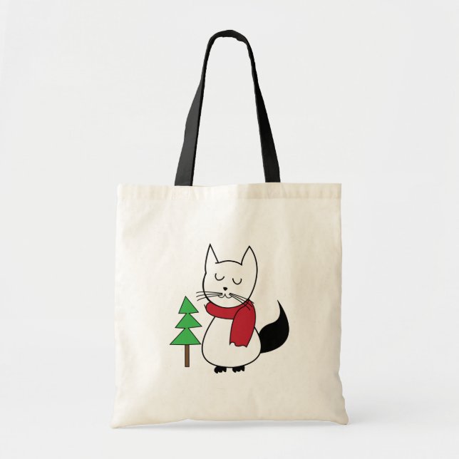 Bolsa Tote Gato de Árvore de Natal Bonito (Frente)