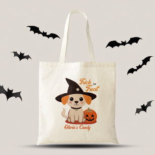 Bolsa Tote Gato de cachorrinho bonitinho do Halloween ou truq