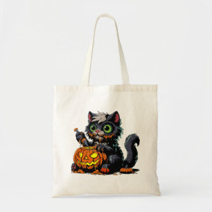 Bolsa Tote Gato de Carcaça de Abóbora de Halloween