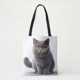 BOLSA TOTE GATO DE CARTÃO DE CABELO BRITÂNICO DA CINZA ADORÁV
