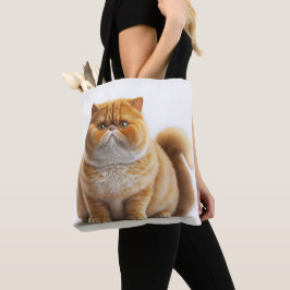 BOLSA TOTE GATO DE CARTÃO DE CABELO EXÓTICO BRANCO DE LARANJA