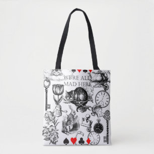 Bolsa Tote Gato de Cheshire clássico alice no país das maravi