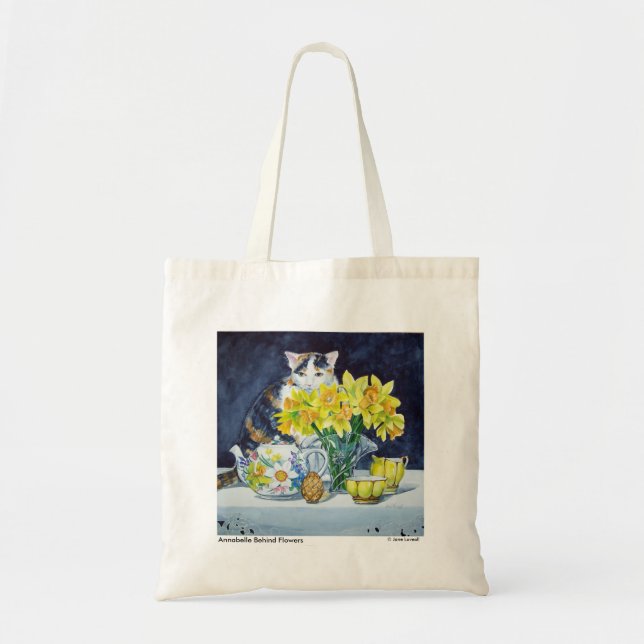 Bolsa Tote Gato de chita atrás da sacola das flores (Frente)