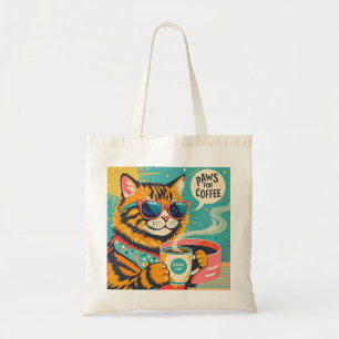Bolsa Tote Gato de desenho animado de estilo retrô vestindo v