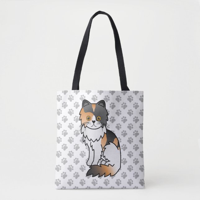 Bolsa Tote Gato de desenho animado fofo Calico Persian & pata (Frente)