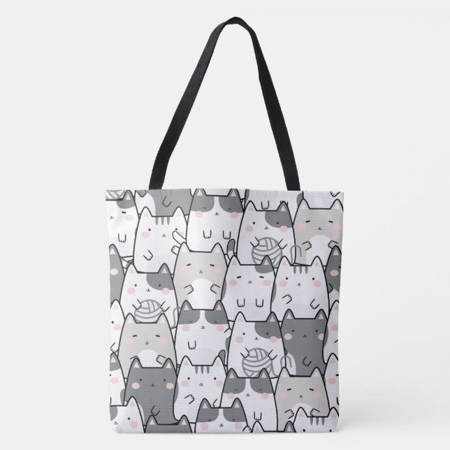 Bolsa Tote Gato de Desenho Kawaii (Frente)