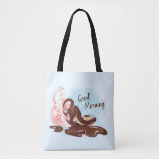 Bolsa Tote Gato de Esticamento do Café de Aquarela