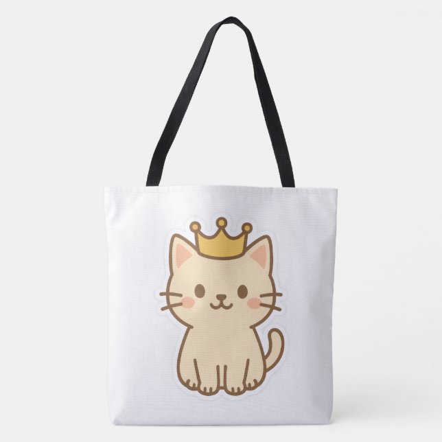 Bolsa Tote Gato de Fofinho majestoso com uma Coroa (Frente)