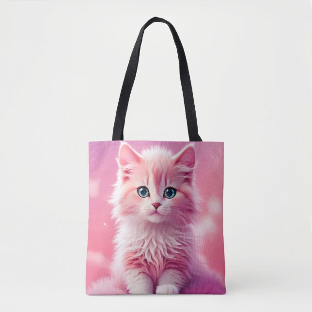 Bolsa Tote Gato de Gatinho Rosa Fluffy-Bonito-Rosa-Brilhante (Frente)
