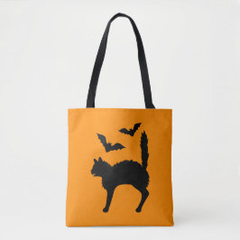 Bolsa Tote Gato de Halloween Assustado e Silhueta de Morcegos