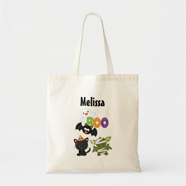 Bolsa Tote Gato de Halloween, Bat, Mamã e Fantasma (Frente)