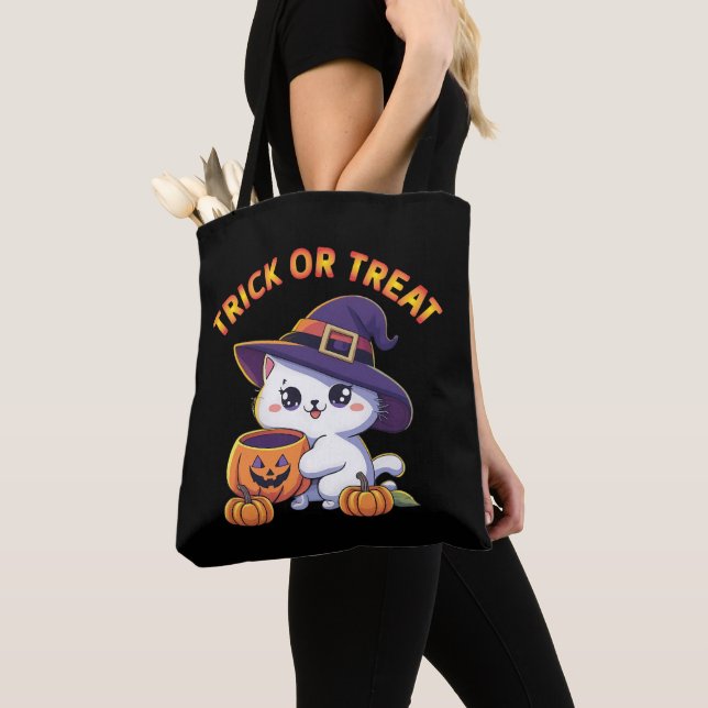 Bolsa Tote Gato de Halloween com Jack O' Lanterna Pumpkin (Close Up)