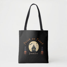 Bolsa Tote Gato de Halloween da Mansão ao Luar 