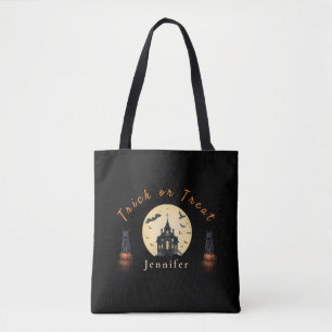 Bolsa Tote Gato de Halloween da Mansão ao Luar
