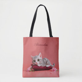 Bolsa Tote Gato de janeiro bonito com cravos