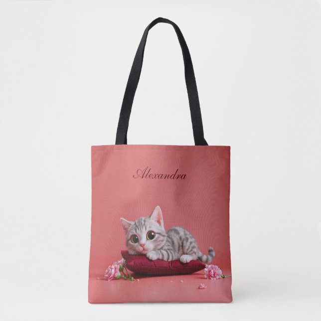 Bolsa Tote Gato de janeiro bonito com cravos (Frente)