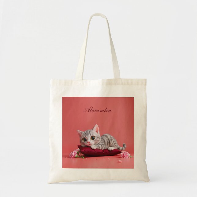 Bolsa Tote Gato de janeiro bonito com cravos (Frente)