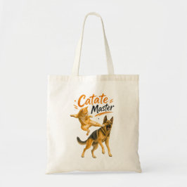 Bolsa Tote Gato de Karatê Engraçado Chutando Pastor Alemão