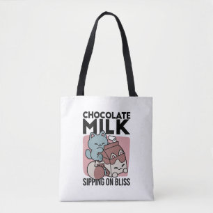 Bolsa Tote Gato de Leite Chocolate Kawaii – Bebida Aconchegan